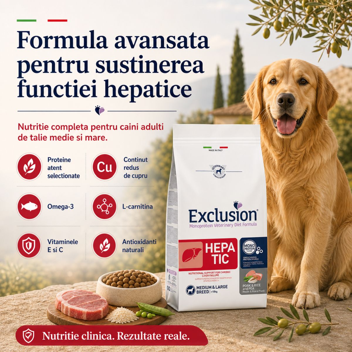 EXCLUSION Monoprotein VD Hepatic Medium&Large, M-XL, Porc și Orez, dietă veterinară, hrană uscată câini, sistem hepatic, 12kg - imagine 3